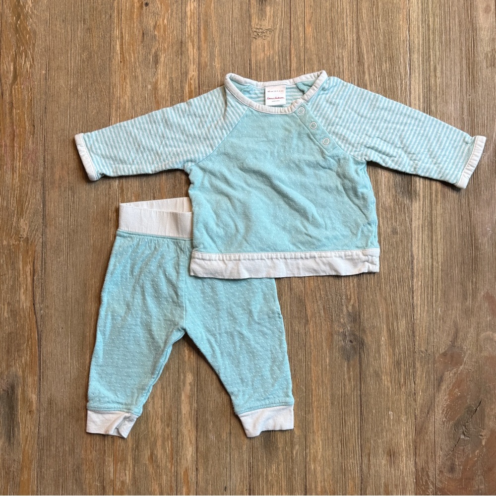 Hanna Andersson Aqua/Baby Blue Striped Baby Outfit, 3-6M